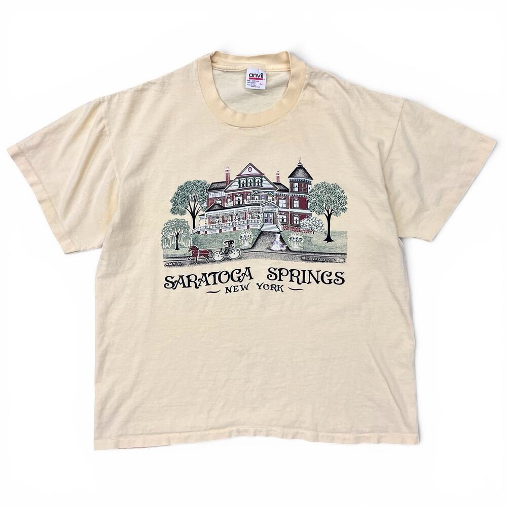 Vintage 90s Saratoga Springs NY T Shirt Large USA Single Stitch Victorian House